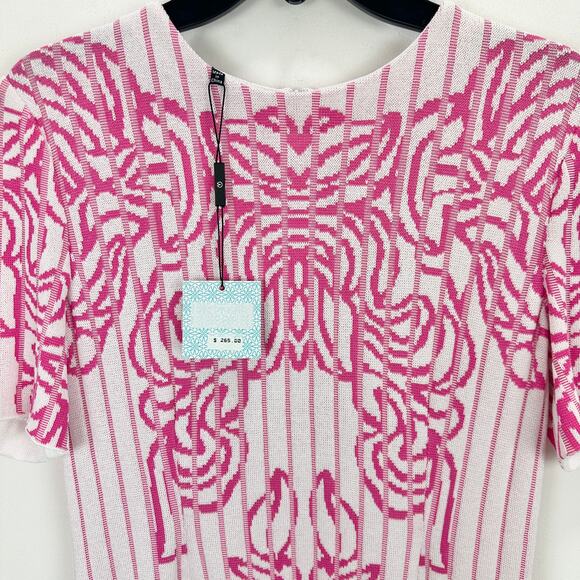 Ming Wang Jacquard Knit Dress Pink Floral Placement Printed A Line XS NWT - Picture 5 of 9